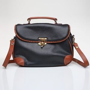 Unique Vintage Latch Satchel BLK|CML Faux Cow Skin
